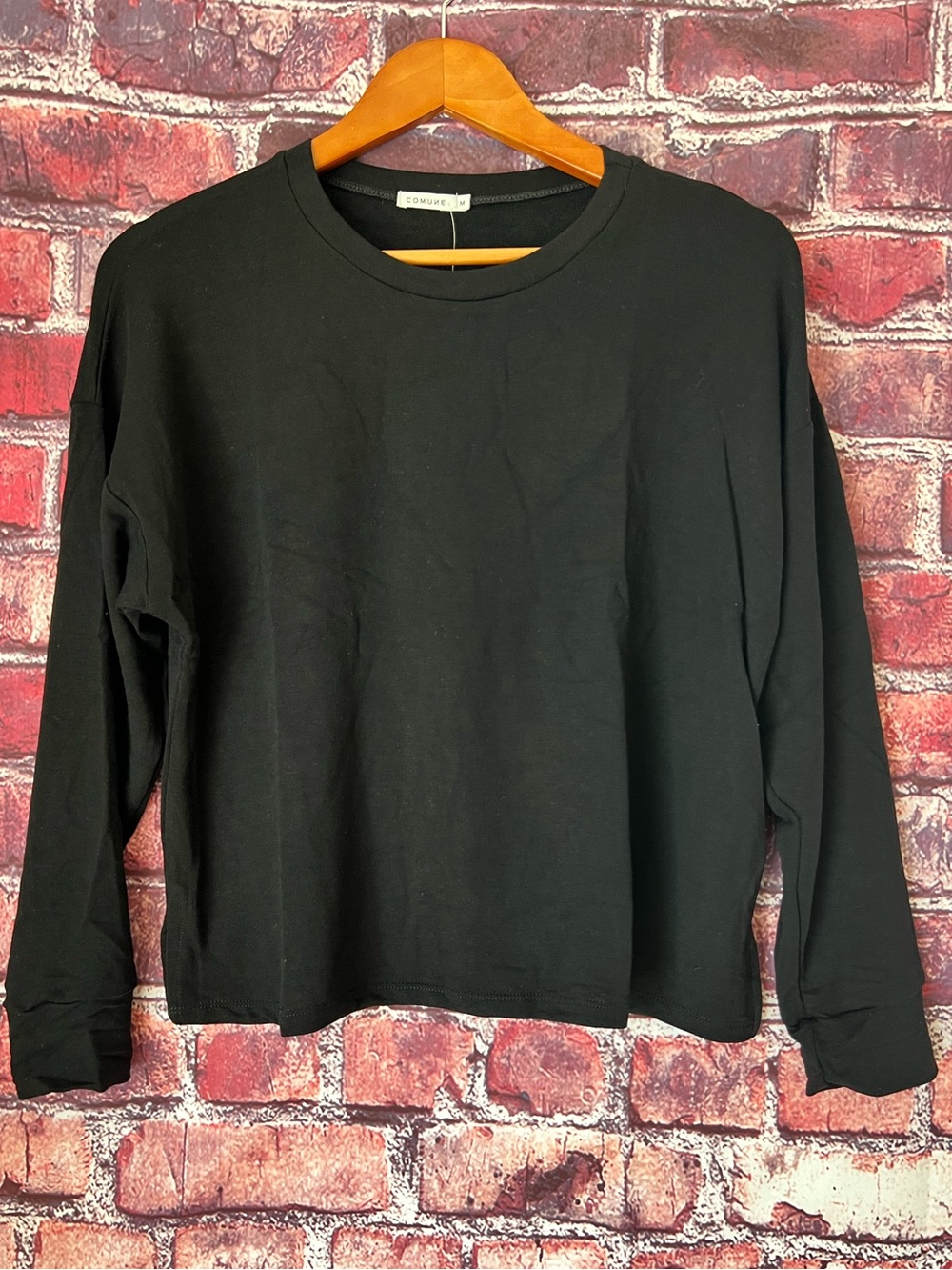 COMUNE Black Boxy Crewneck Sweatshirt / Long Sleeve Top